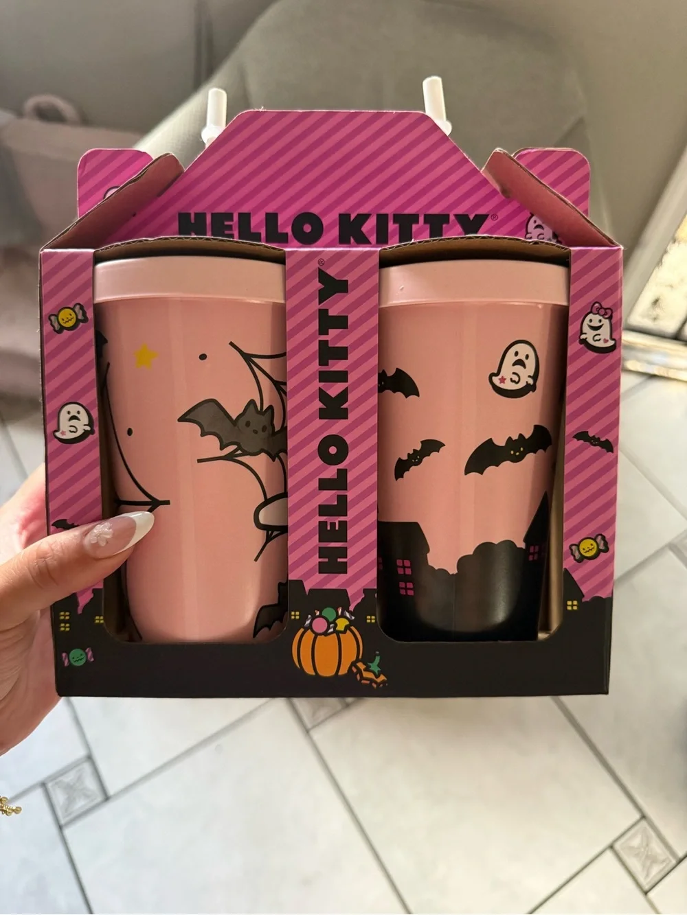 Hello Kitty Pink Halloween Tumbler Set with Straws